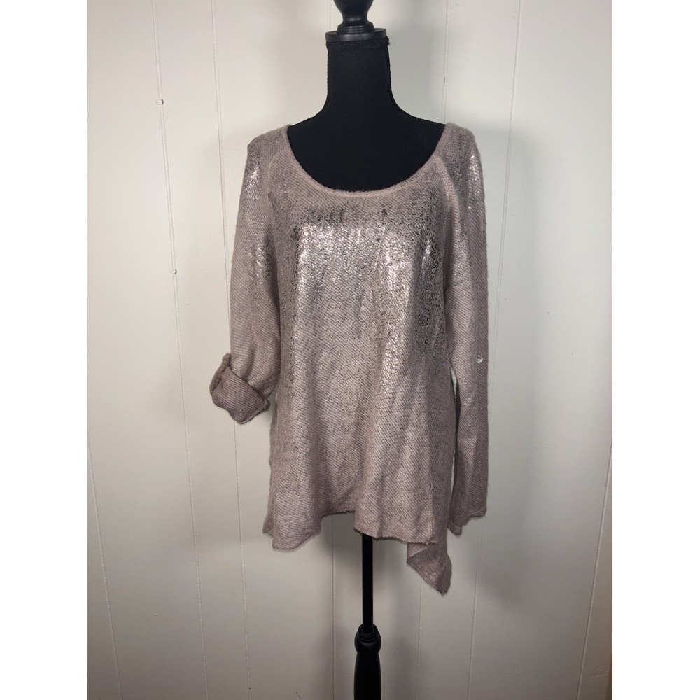 ivy and lace mohair blend thin knit sweater italy‎ small Roll Sleeves Metallic